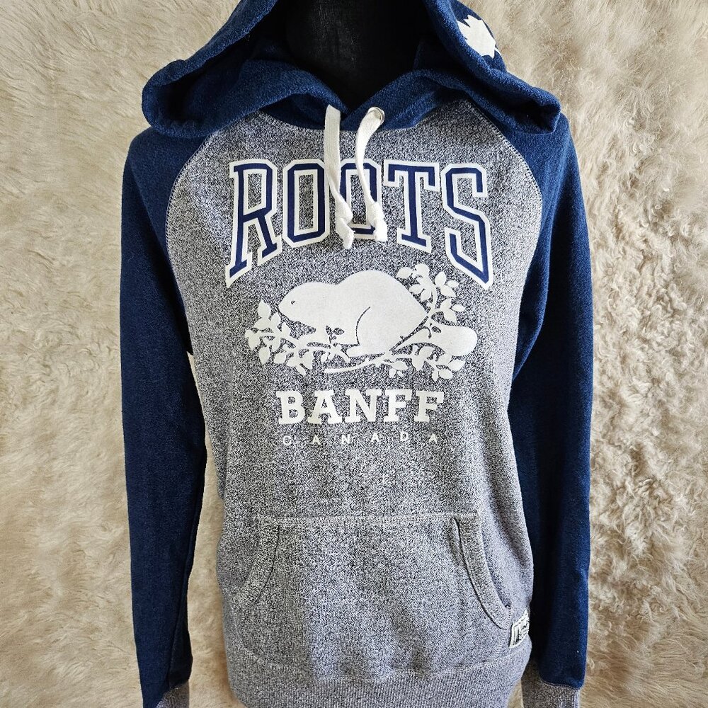 Roots Canada Women's Gray and Navy Pullover Hoodie Heather Sweatshirt Size: S